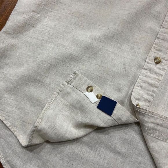Chaps Ralph Lauren Vintage 90s Casual Linen Blend Beige Button Down Shirt Medium - Picture 5 of 9